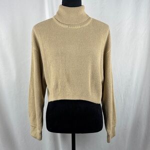 Divided Beige Cropped Turtleneck Sweater